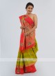 Parrot Green And Tomato Color Silk Saree